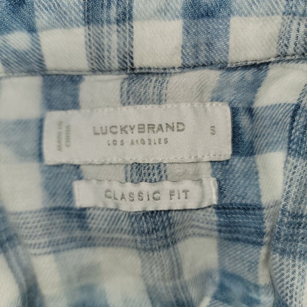 Lucky Brand Indigo linen plaid western long sleeve shirt Mens S - Picture 3 of 7